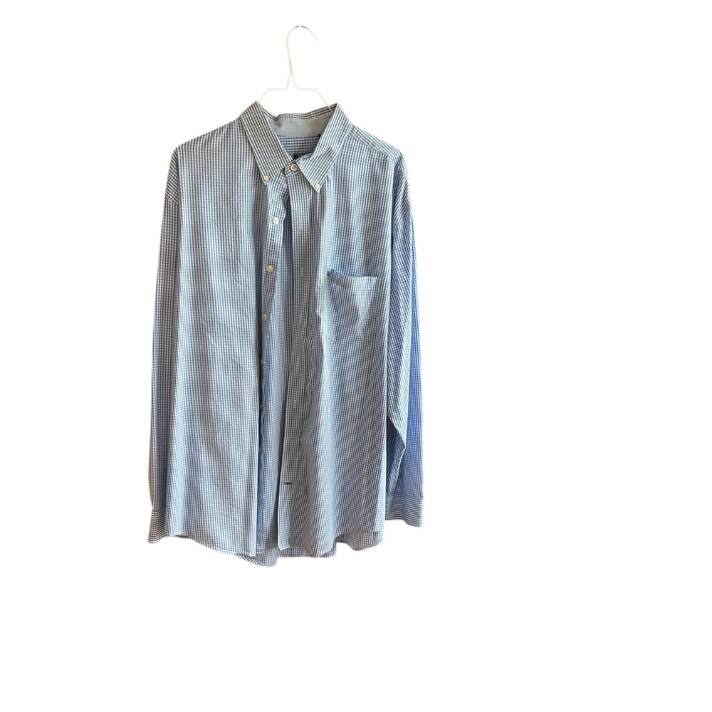 Izod men's non-iron stretch blue, white gingham plaid button down shirt Sz 2XLT